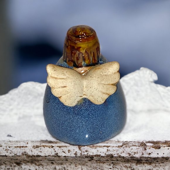 Studio Pottery Angel Glazed Blue Wings - Picture 2 of 7